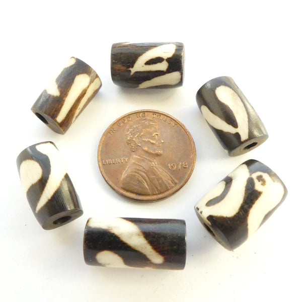 Bone, Batik Short Tubes from Kenya, 15x8mm, Sold by Sets of 6