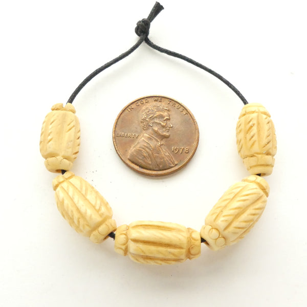 Bone, Textured Oval Beads with Collar, 16x8mm, Sold in Sets of 6