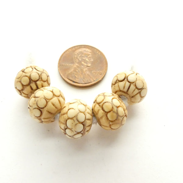 Bone, Large, Antiqued Berry Beads, 9x12mm, Sold by the Set of 5