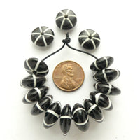 Bone & Horn Beads, Black and White Rondelles, 16mm Diameter, Sold in Sets of 12