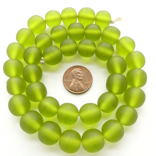 Resin Dark Lime Green Matte,  Round 12mm Diameter on 18-inch Strands