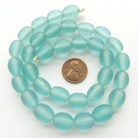 Resin Blue Light Matte Ovals 13x10mm on 17-inch Strand