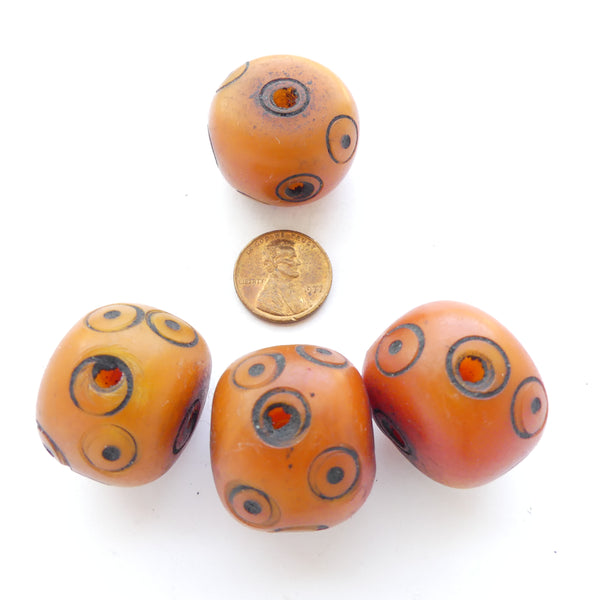 Berber Amber, Dark Amber Color with "Eye" Designs & 3 Way Holes, Oblates 22x29mm