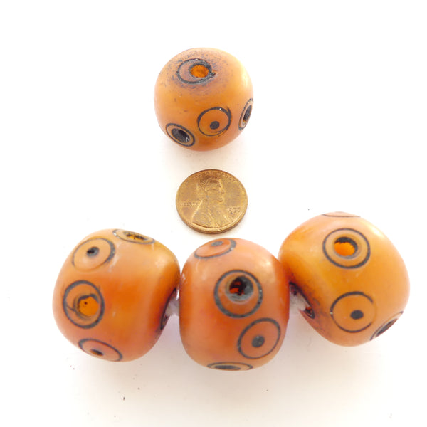 Berber Amber, Dark Amber Color with Black "Eye" Designs & 3-Way Holes, Oblates 22x24mm