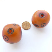 Berber Amber, Dark Amber Color with Black "Eye" Designs and 3-Way Holes, Oblates 11x22mm