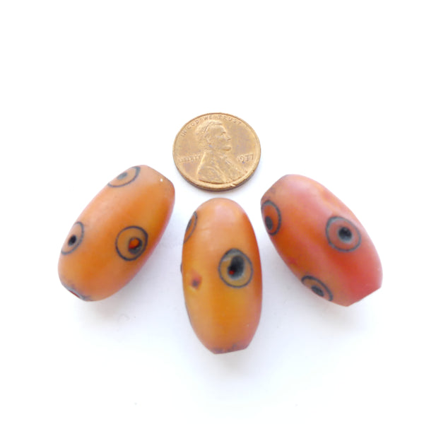 Berber Amber with Black "Eye" Designs, Oval 22x14mm, Sold by the set of 3