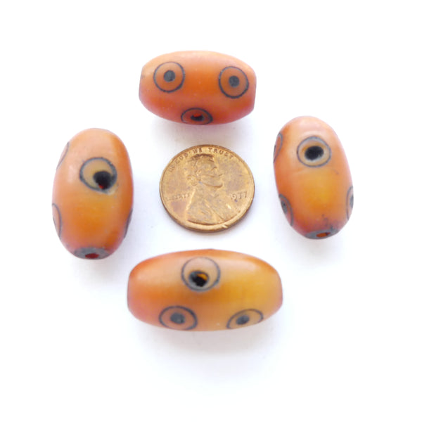 Berber Amber, Ovals with Black "Eye" Designs, 20x14mm, Sold by the Set of 4