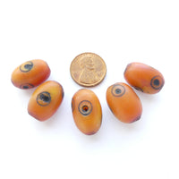 Berber Amber, Ovals with Black "Eye" Designs, 18x14mm, Sold by the Set of 5