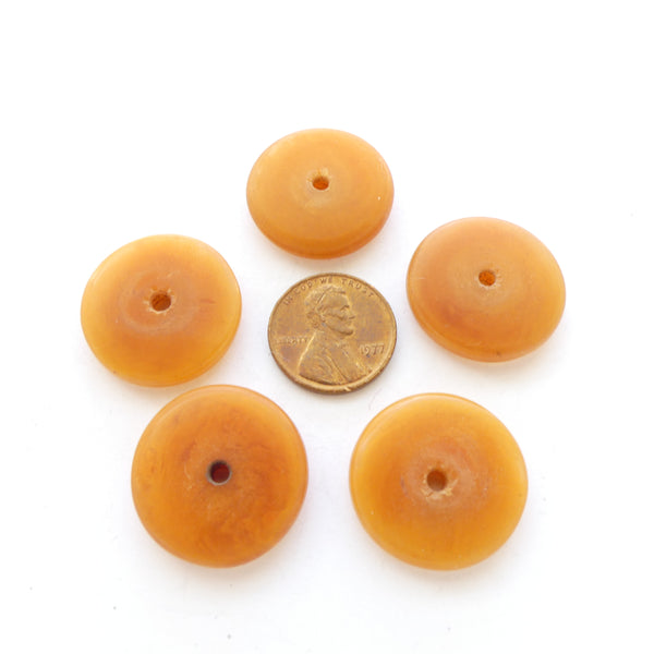 Faux Amber, Vintage Slices, 24mm Diameter by 4mm Thick, Set of 5