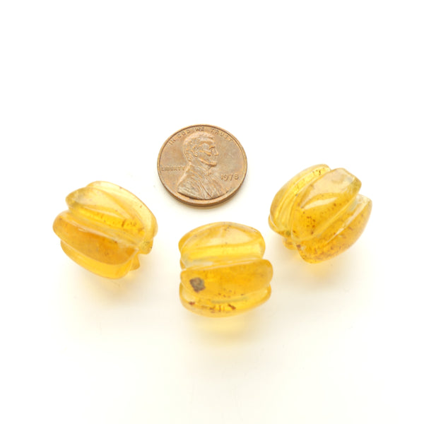 Amber, Natural, Mexican Melon Shapes, 10x12mm, Sold by the Set of 3