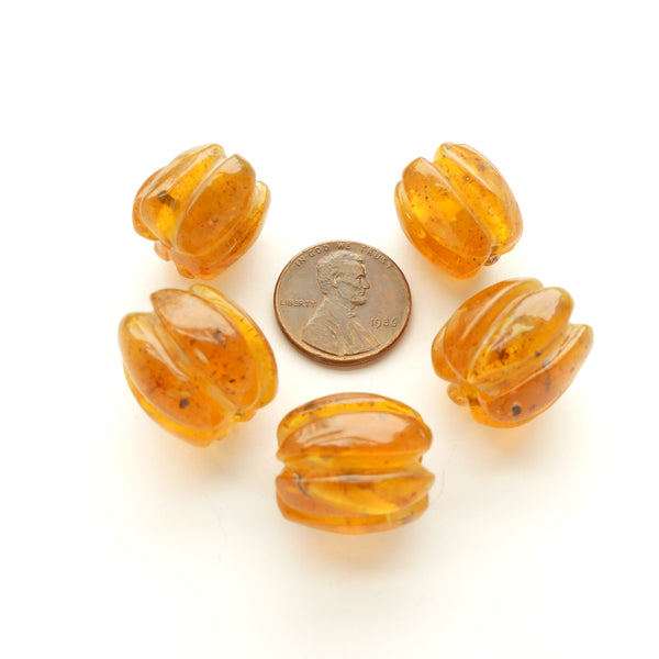 Amber, Natural, Mexican Melon Shapes, Medium Color, 17x12mm, Sold Individually