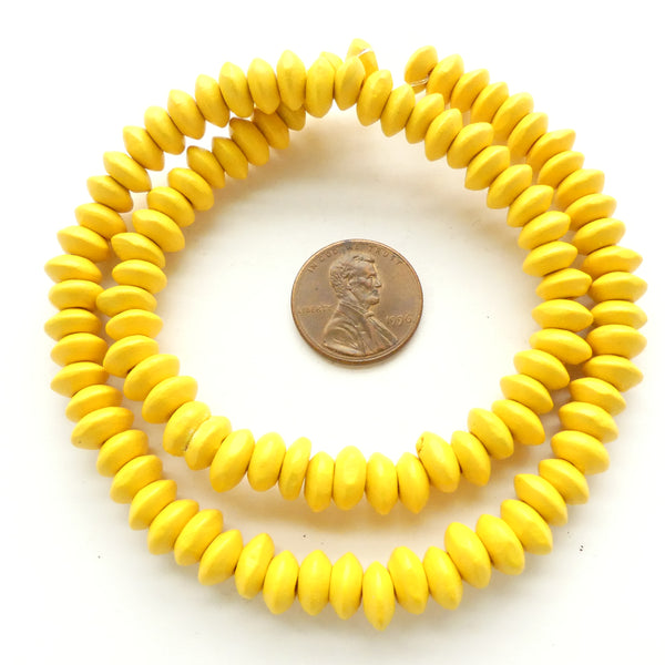 Wood Rondelles Yellow, 4x8mm on 16-inch Strands