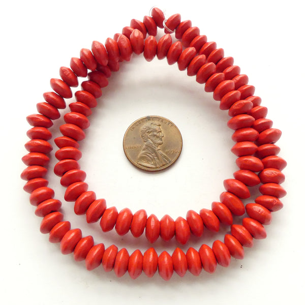 Wood Rondelles Red, 4x8mm on 16-inch Strands