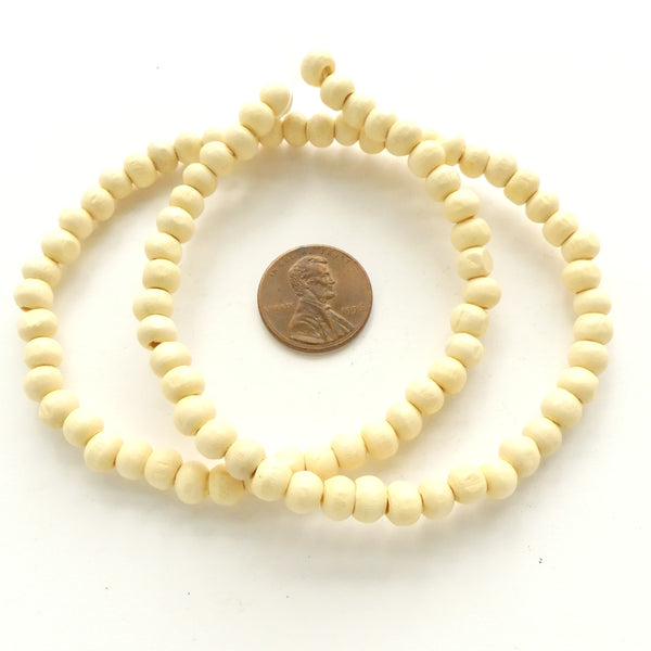 Wood Round White Bleached, 6mm on 16-inch Strands