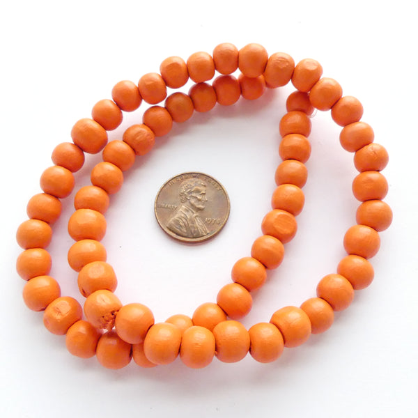 Wood Round Orange, 8mm on 16-inch Strands