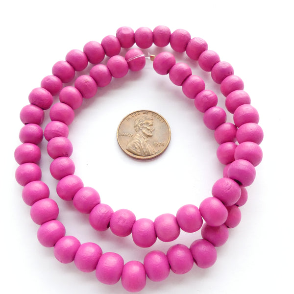 Wood Round Hot Pink,  8mm on 16-inch Strands