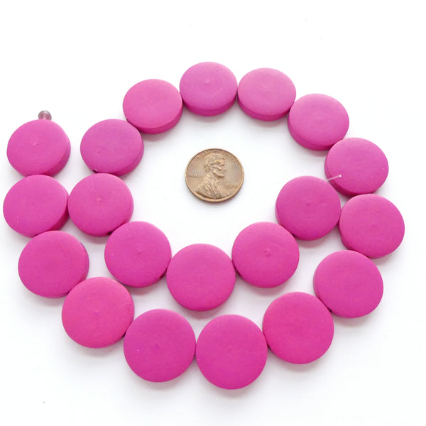 Wood Coin Hot Pink 20mm on 16-inch Strands