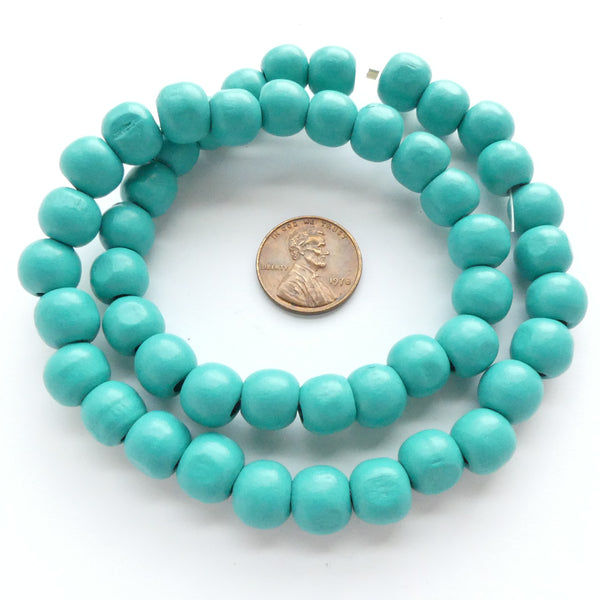 Wood Round Turquoise, 10mm on 16-inch Strands