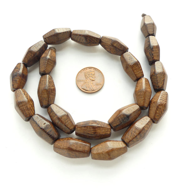 Robles Wood Faceted Bicones, 20x10mm on 16-inch Strands