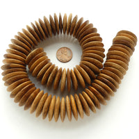 Robles Wood. Large, Thin Rondelles, 25mm Diameter on 16-inch Strands