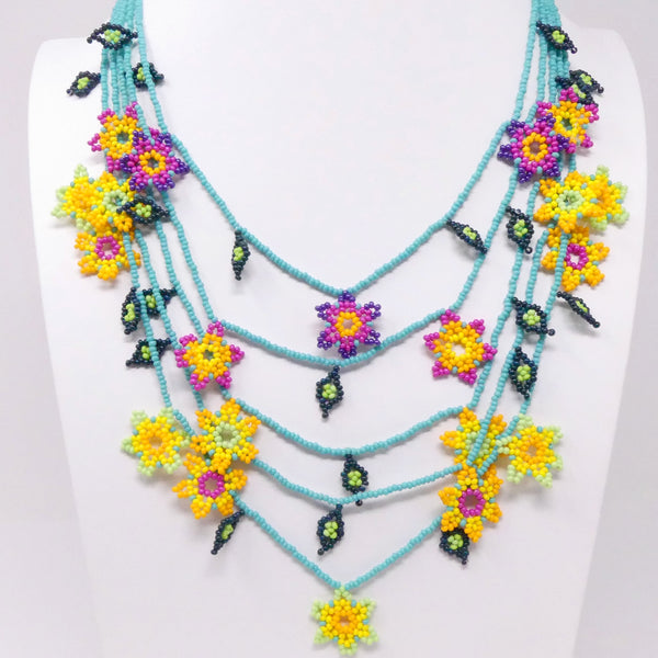 Floracita, Multi-Strand Necklace, Bright Flowers with Turquoise, 28 inches