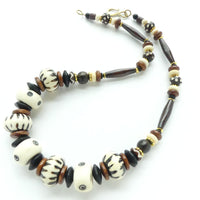 Batik Bone from Kenya & India, with Black Hairpipe Bone Beads,  22 inches long