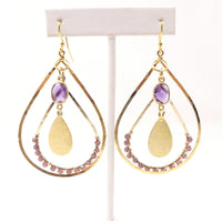 Amethyst Caged, Faceted Gems, Glass Crystals and Brushed Metal Drops, 2.5 inches