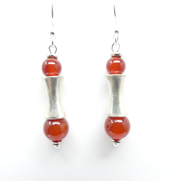 Carnelian 6 & 8mm Round with Thai Sterling Silver "Capstan" Beads, 2 inches long