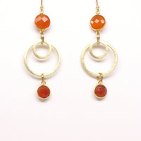 Carnelian Caged Faceted Coin Shapes with Brushed Gold Rings