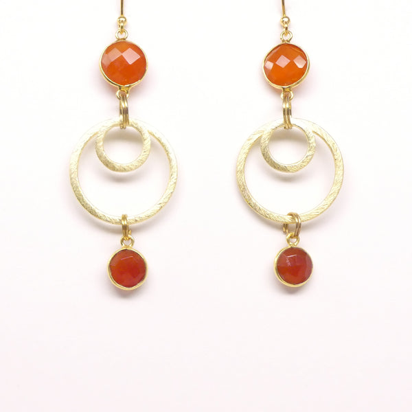 Carnelian Caged Faceted Coin Shapes with Brushed Gold Rings