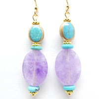 Cape Amethyst Faceted Flat Ovals with Turquoise Framed Beads & Rondelles, 2 inches with earwires