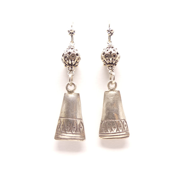 Thai Silver "Money Bags" with Indian Silver Filigree 10mm Bead, 2.35" long with earwire