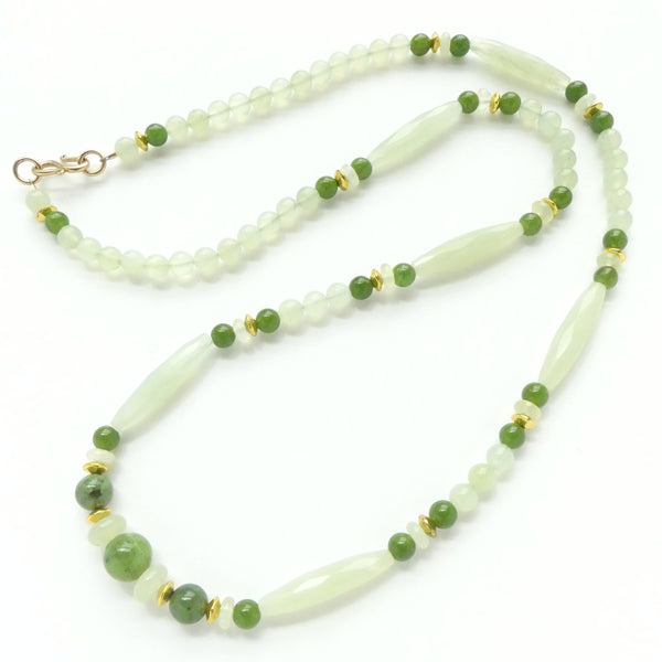 New Jade Faceted Long Beads with 6mm Round Dark Nephrite and New Jade, 27.5 inches