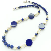 Lapis Lazuli and White Freshwater Pearl Coin Shapes and Round Beads, 23 inches long