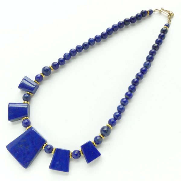 Lapis Collar of Trapezoidal Shapes with 8 & 10mm Round Lapis, 18.5 inches