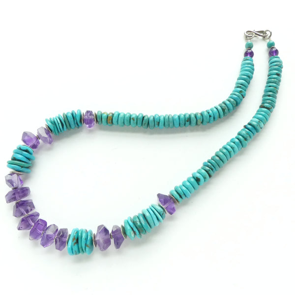 Turquoise Graduated Slices with Freeform Faceted Amethyst, 17.5 inches