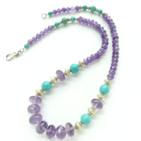 Amethyst Rondelles, 12 and 8mm Diameter with Bright Turquoise & Silver, 22.5 inches