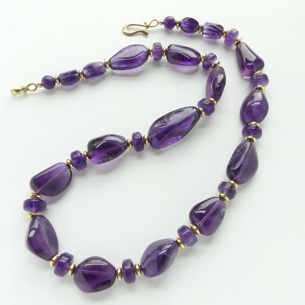 Amethyst, Unadorned to Show Off Its Natural Beauty, Freeform Nuggets & 11mm Rondelles 23 inches