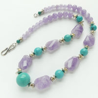 Cape Amethyst & Turquoise Big and Bold Necklace with Silver, 26 inches