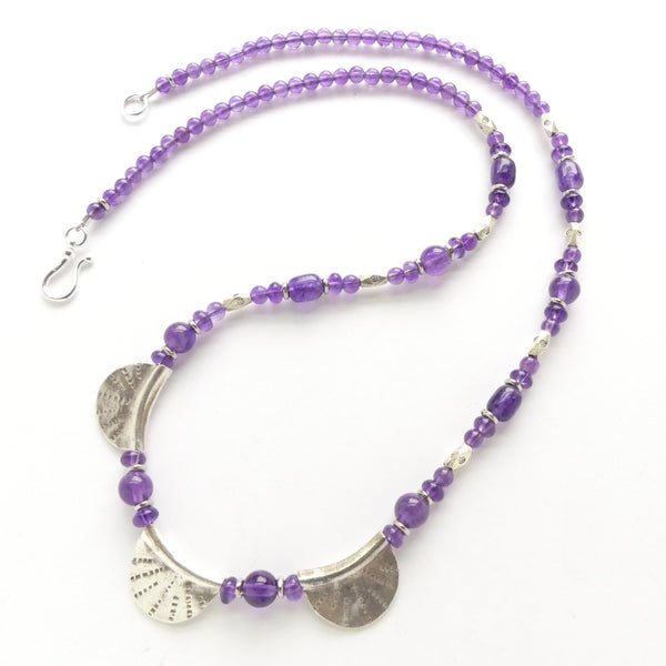Amethyst and Thai Silver Beads & Pendants, 22 inches long