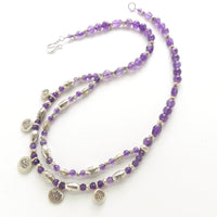 Amethyst and Thai Silver 2-to-1 Strand Necklace, 18 inches long