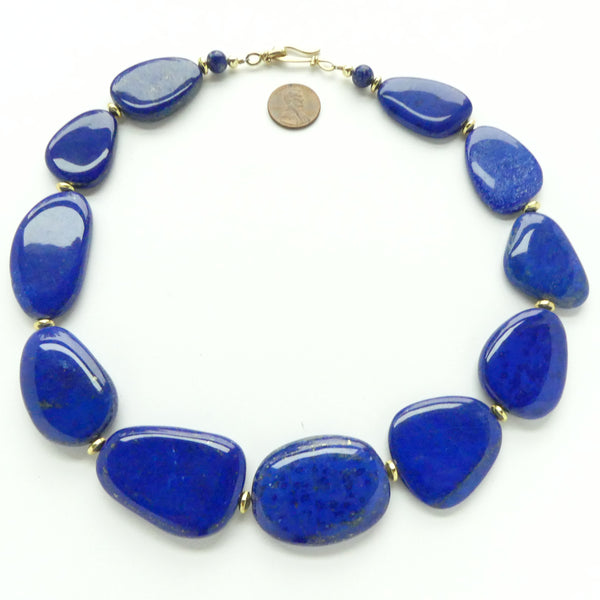 Lapis, Gorgeous Natural Flat Freeform Shapes Need Nothing but a Clasp, 20 inches