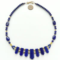 More Delicate Collar with Two-Hole Lapis Point, Oval & Round 5mm Lapis Beads, 19 inches