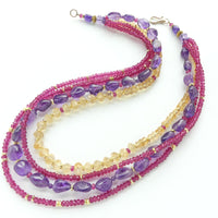 Amethyst, Citrine & Ruby Color Glass Crystals, 4-Strand Necklace,  20 inches