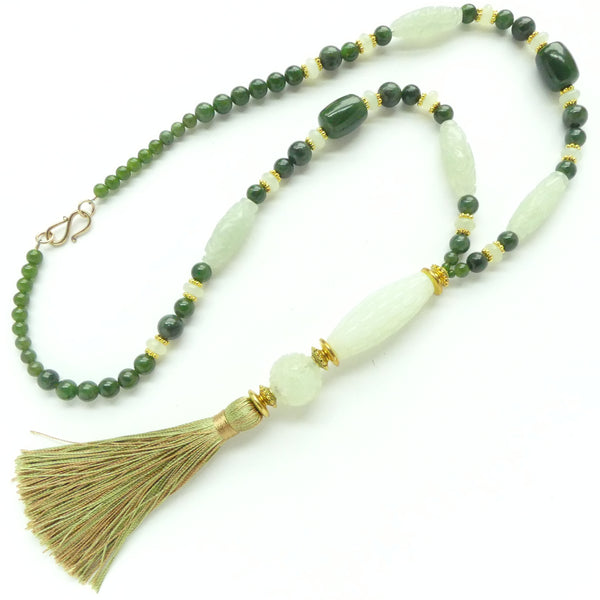 Jade and New Jade, Extra Long Necklace with Tassel, 42-inches