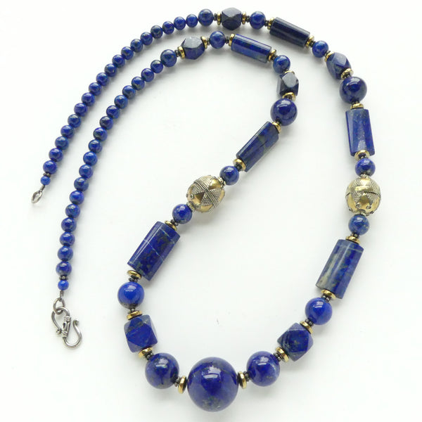 Afghan Lapis Assorted Shapes with Turkoman Small Oval Beads, 29 inches long
