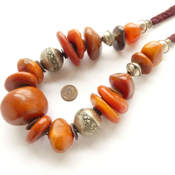 African Amber, Berber Strand 17 Inches Long with 21 Amber and Silver Beads