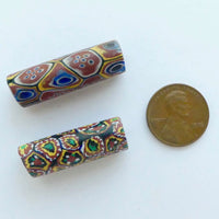 Millefiori Antique Venetian Trade Beads, Set of 2 with Mixed Murrine & Techniques