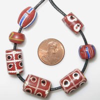 Tic Tac Toe Beads & Other Antique Venetian Lampwork, Set of 7