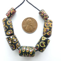 Black Antique Venetian Lampwork Trade Beads, Set of 7